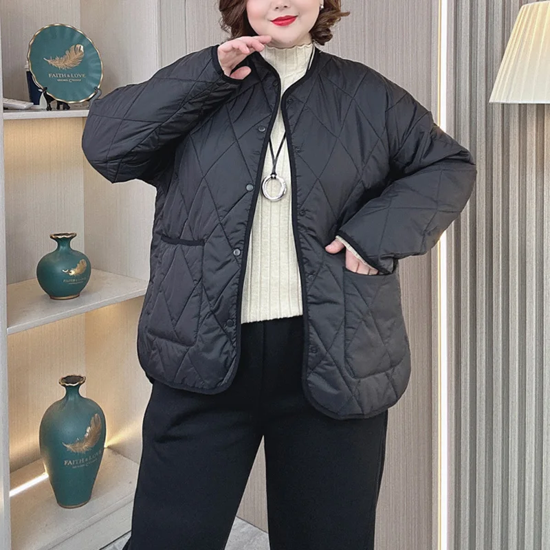 Warm Thin Collarless Padded Jacket for Women, Loose Parka, Plus Size, Winter Fashion, New, 8885