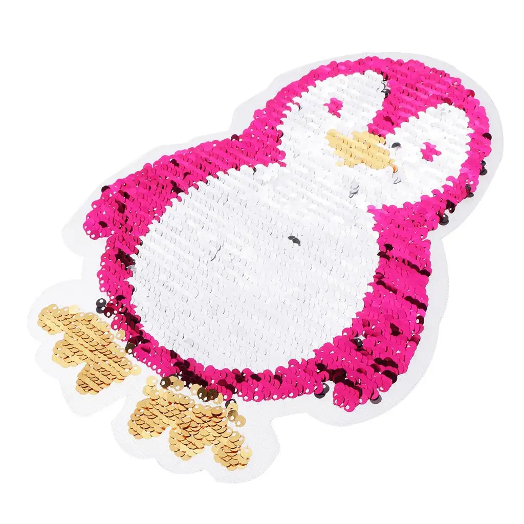 Penguin Reversible Change Color Sequin Sewing On Patches Clothes DIY Embroidered Motif Applique Craft for Jeans, T-shirts