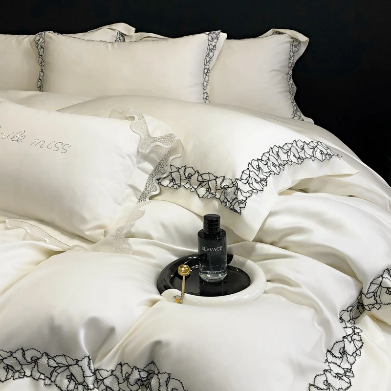 

Lace Wide Edge Bedding Set Lyocell Eucalyptus Fiber Super Soft Silky Cool Feeling Duvet Cover Bed Sheet/Fitted Sheet Pillowcases