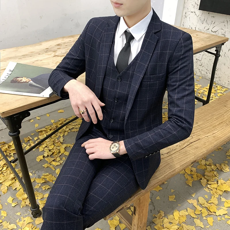 2024 new style (suit + vest + trousers) Fashion business formal Korean version slim men\'s suit trend gentleman three-piece set