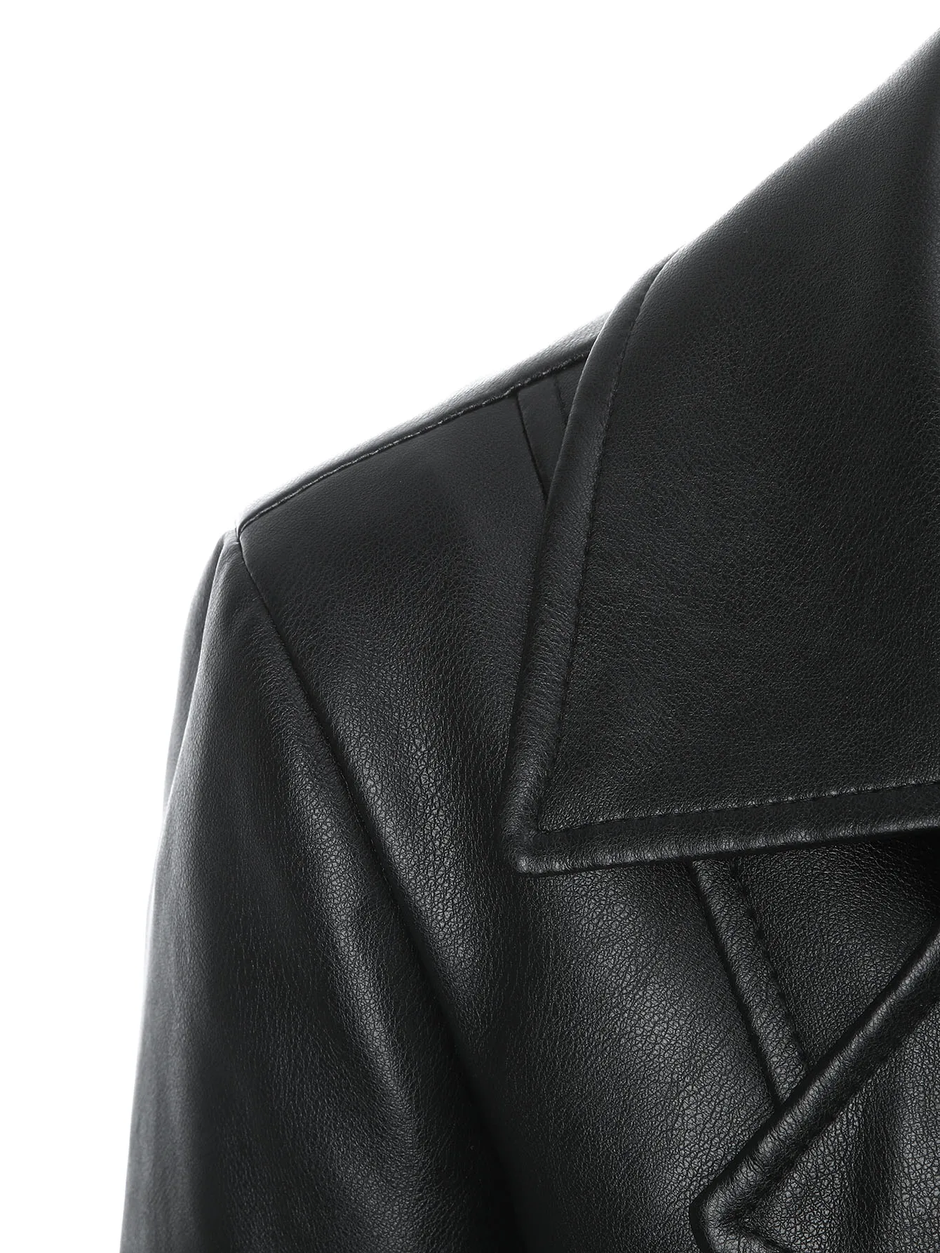 ​ ​   سترة نسائية من البولي يوريثان ذات درزات خلفية مركزية - ياقة مدنية وأزرار بلاستيكية ثلاثية |     جلد صناعي بقصة نحيفة |     أسود |     ربيع الخريف والشتاء