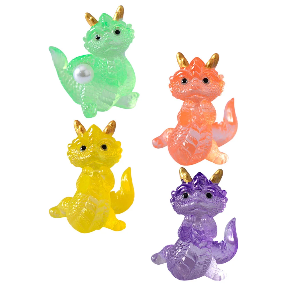 4 Pcs Dragon Figurine Ornaments Mini Animal Adornment Miniature Animals Figures Statue Model Resin