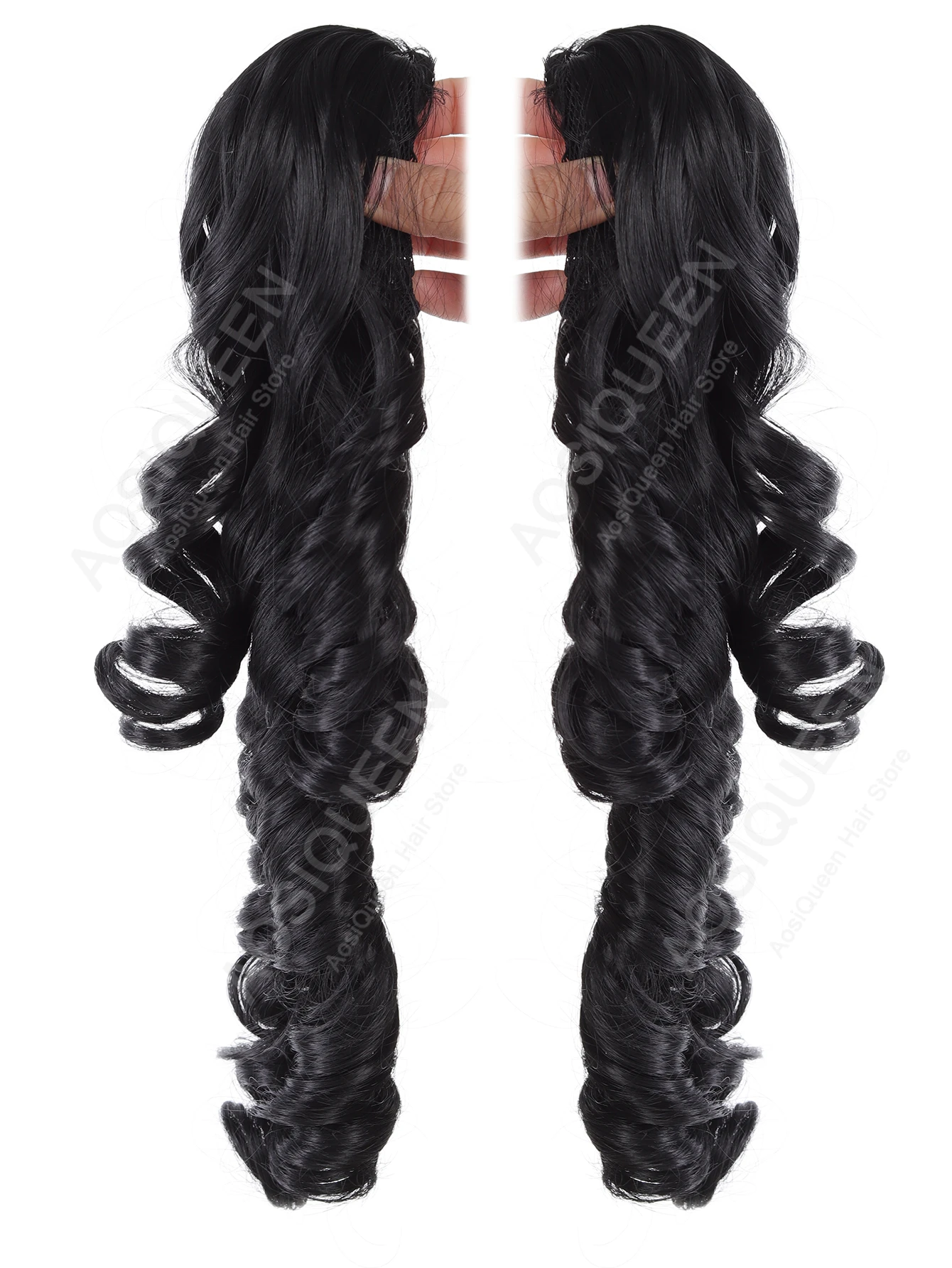 Synthetic 40cm Black Blonde Curly Clip In Hair Extensions Pieces Double Ponytail Suitable For Pairing With Lolita Short Hair