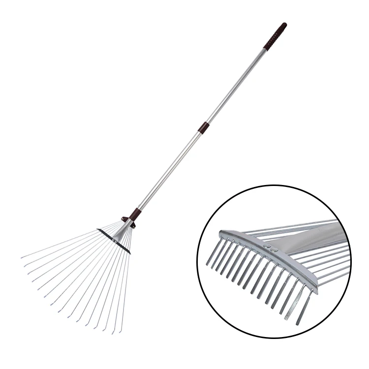 Aluminum Handle Telescopic Rake, 15 Tooth Withered Leaf Rake, Garden Wire Tool, Suitable for Outdoor use in Gardens