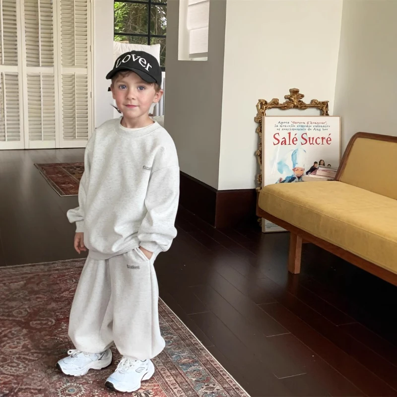 

Осень/зима 2022, новый детский хлопковый комплект среднего размера с капюшоном и брюками индивидуального дизайна, комплект из двух предметов