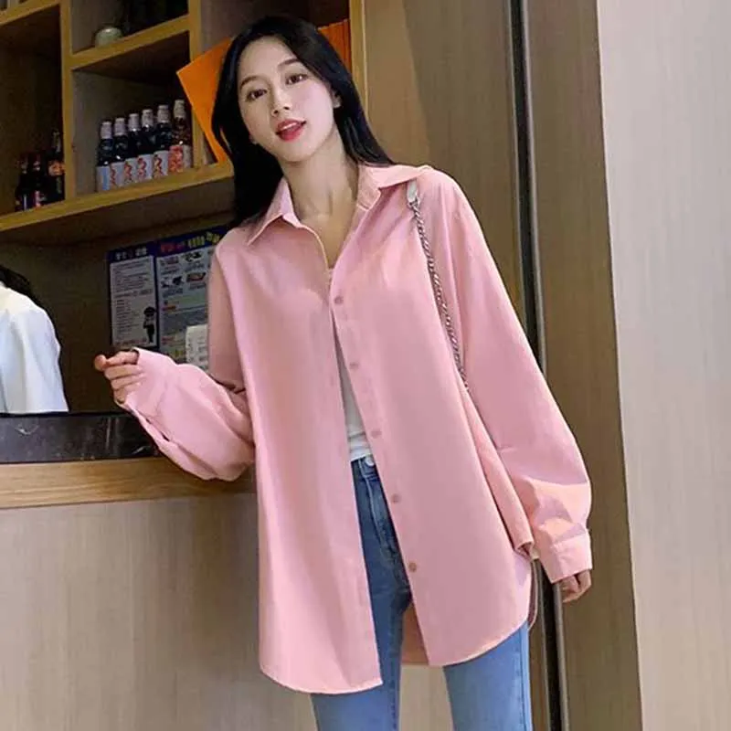 Spring And Autumn Annals New Women Solid Color Mid Length Version Long Sleeved Cardigan Blouse Female Fresh Loose Fitting Shirts