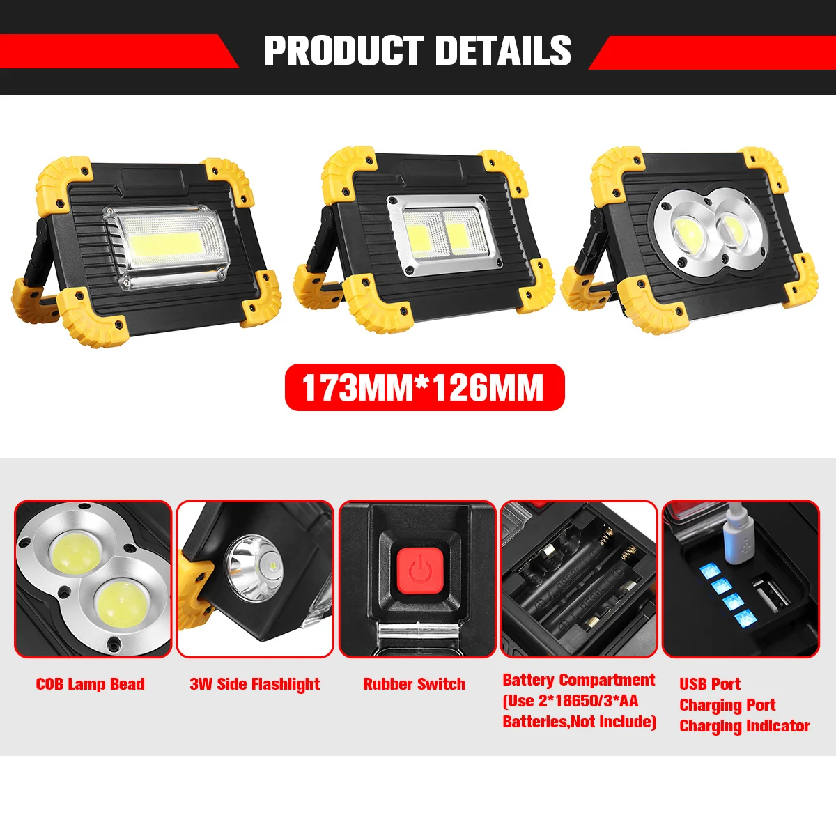 20 واط Usb قابلة للشحن Cob Led ضوء العمل مقاوم للماء التخييم في الهواء الطلق المشي لمسافات طويلة مصباح الفيضانات في حالات الطوارئ لإصلاح السيارات الشواء #2
