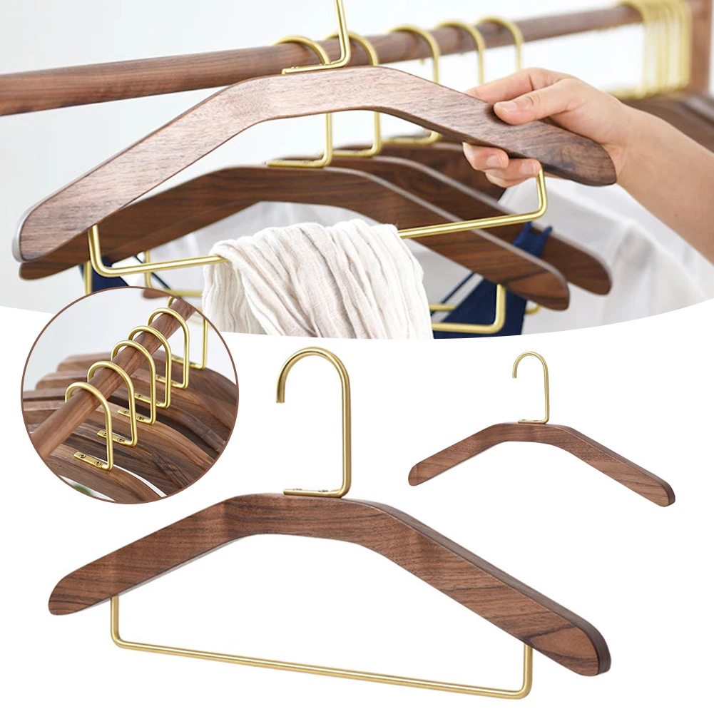 

3pcs Black Walnut Solid Wood Coat Hanger Pants Hangers Nordic Simple Brass Wooden Clothes Drying Racks Gift For Family Friends