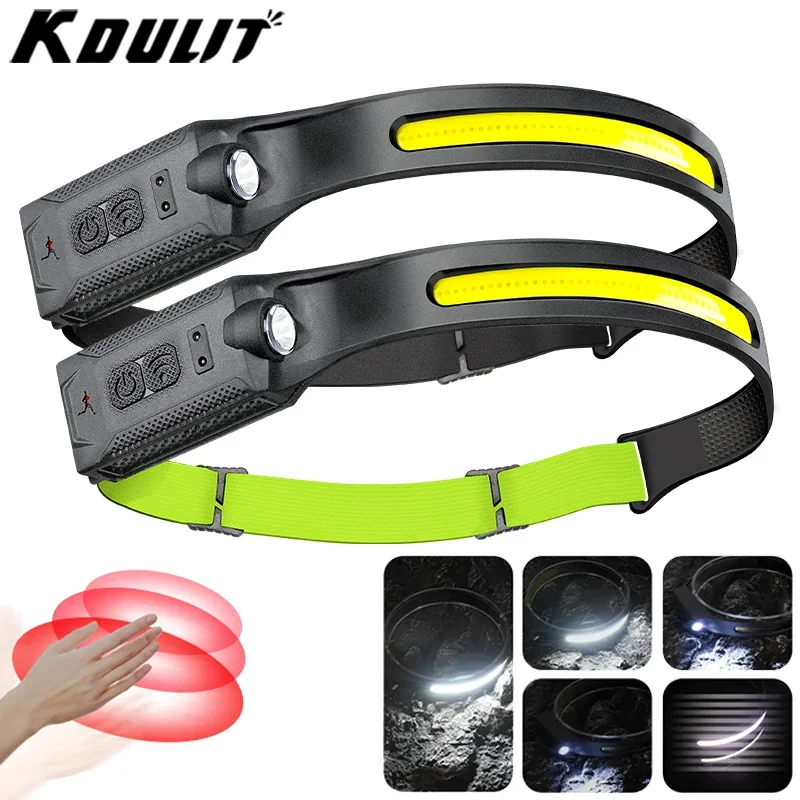 

KDULIT светодиодный COB индукционный налобный фонарь USB аккумуляторная лампа со встроенной батареей для кемпинга, рыбалки, бега, рабочий фонарь