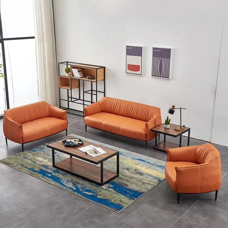 Nordic office sofa, cowhide simple modern business reception leisure office sofa coffee table combination