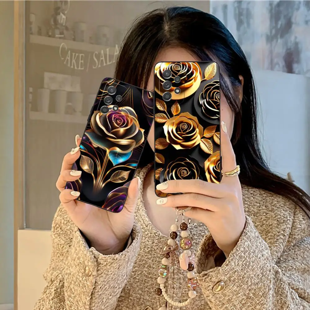 

Golden Rose Phone Case for Samsung Galaxy M55 54 42 35 34 33 32 23 22 15 14 13 12 F55 5G Soft TPU Shockproof Cover