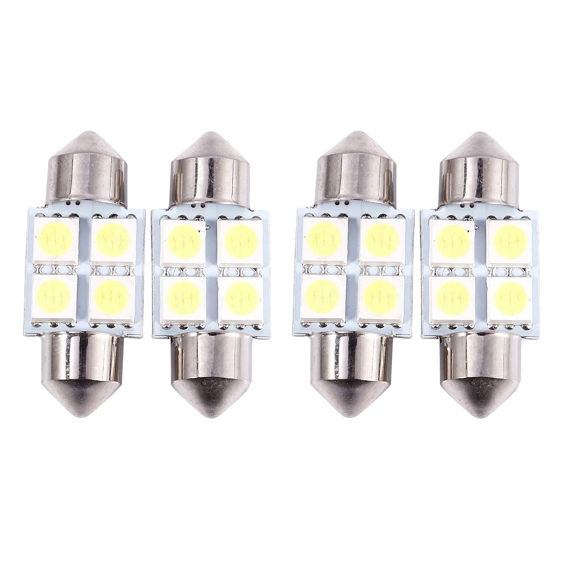 DC 12V 31Mm 4 5050 SMD Car Interior Dome Festoon LED Light White 4 Pcs