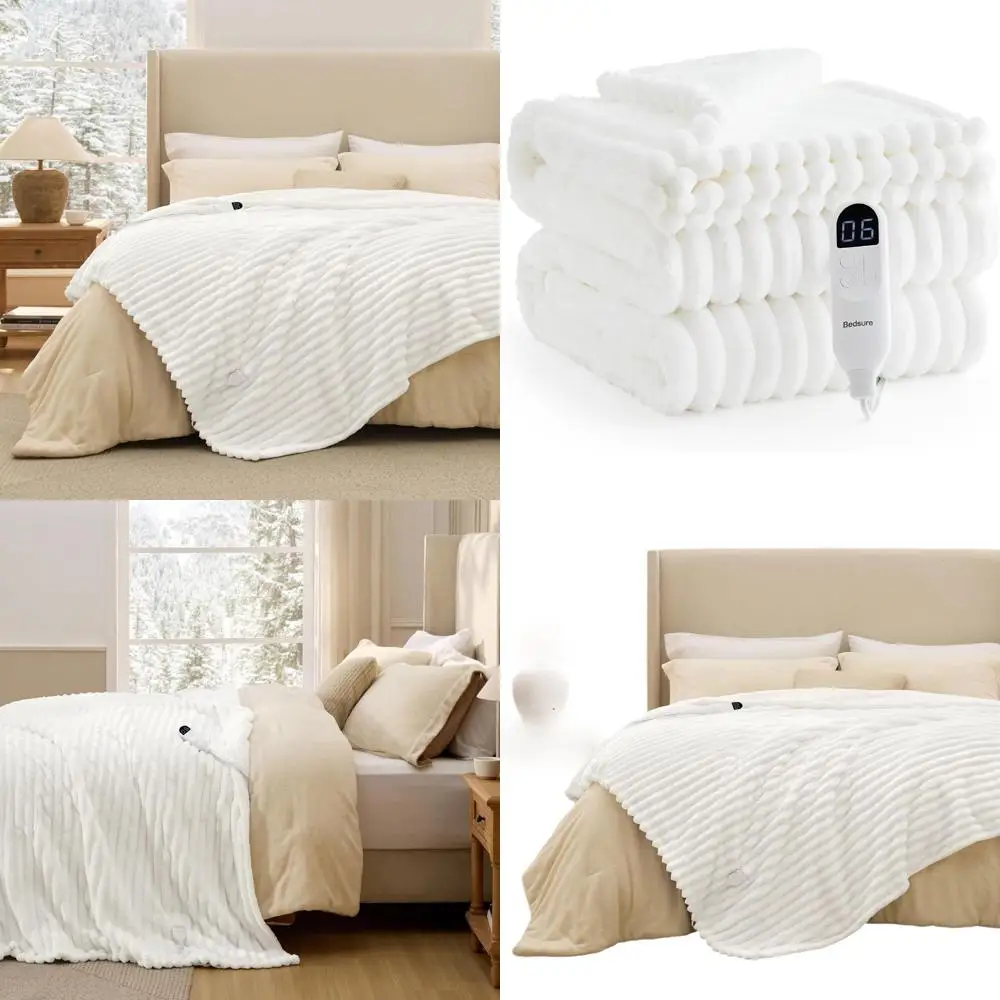 

Full Size Thick Striped Flannel Electric Blanket with 6 Heat Levels, 10 Timer Options, 8-Hour Auto Off, Perfect for Grandma (72x