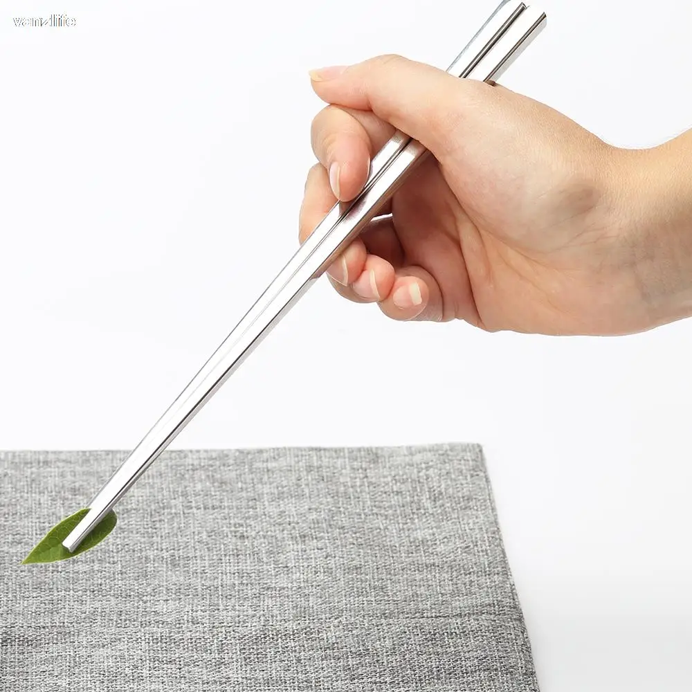 vanzlife Stainless Steel Chinese Chopstick for Sushi, Household Chopstick Holder, Kitchen Metal Chopsticks for Food, 5 Pairs