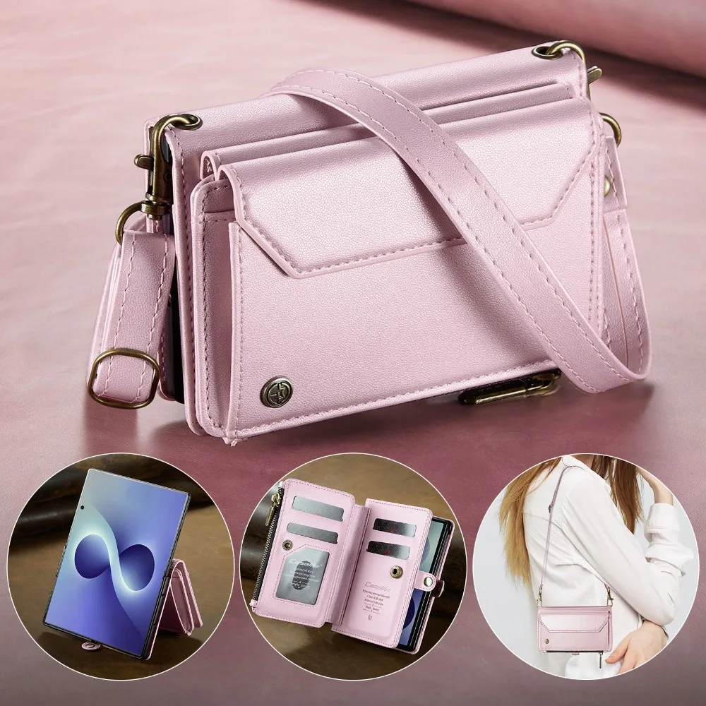 Z Fold8 5G Zipper Card Bag Wallet Case Crossbody Strap Leather 360 Protect Book Funda for Samsung Galaxy Z Fold 8 Flip Cover
