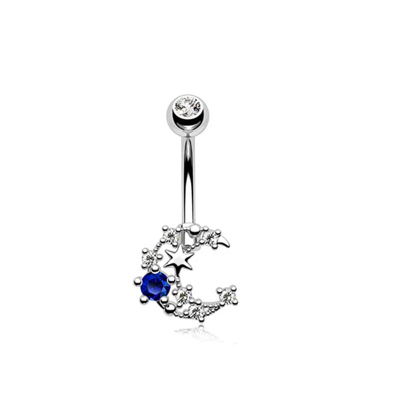 Honorable Blue Belly Button Zircon Belly Piercing Ring Sexy Navel Piercing Heart Belly Bar Navel Piercing for Women Ombligo