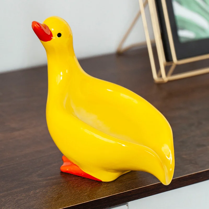 Lamgool Ceramics Soap Dish Vivid Duck Shaped Storage Soap Holder Self Draining Soap Tray for Bath Bathroom Kitchen Shower  ﻿