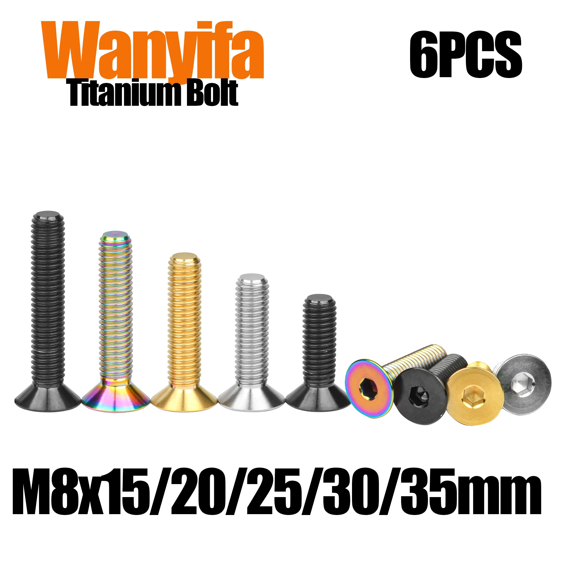 Wanyifa Titanium Bolts M8x15/20/25/30/35mm Hex Socket Flat Countersunk Head Screw for MTB Part Motorcycle Accessories 6Pcs