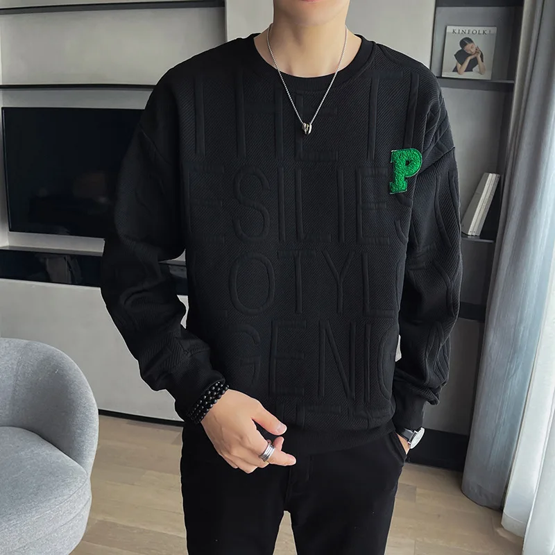 White, Gray, Black, Autumn And Winter New Men's Hoodie Chest Embroidery Young Men's Crewneck Hoodie