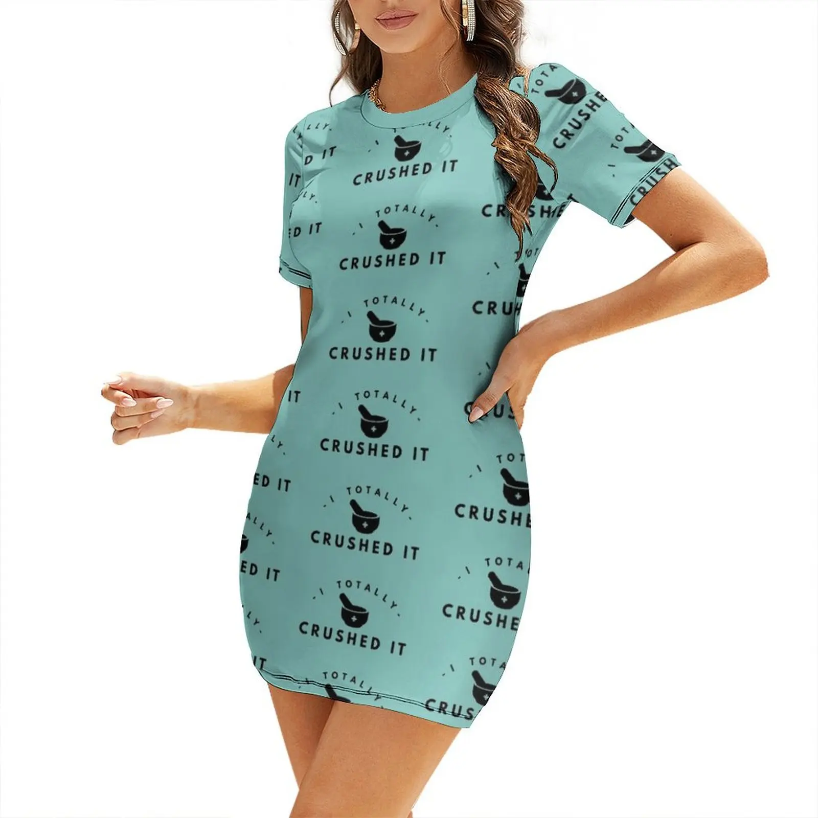 

I totally crushed it pattern Short Sleeved Dress women's clothing summer 2025 novelties Aesthetic clothing purple dress