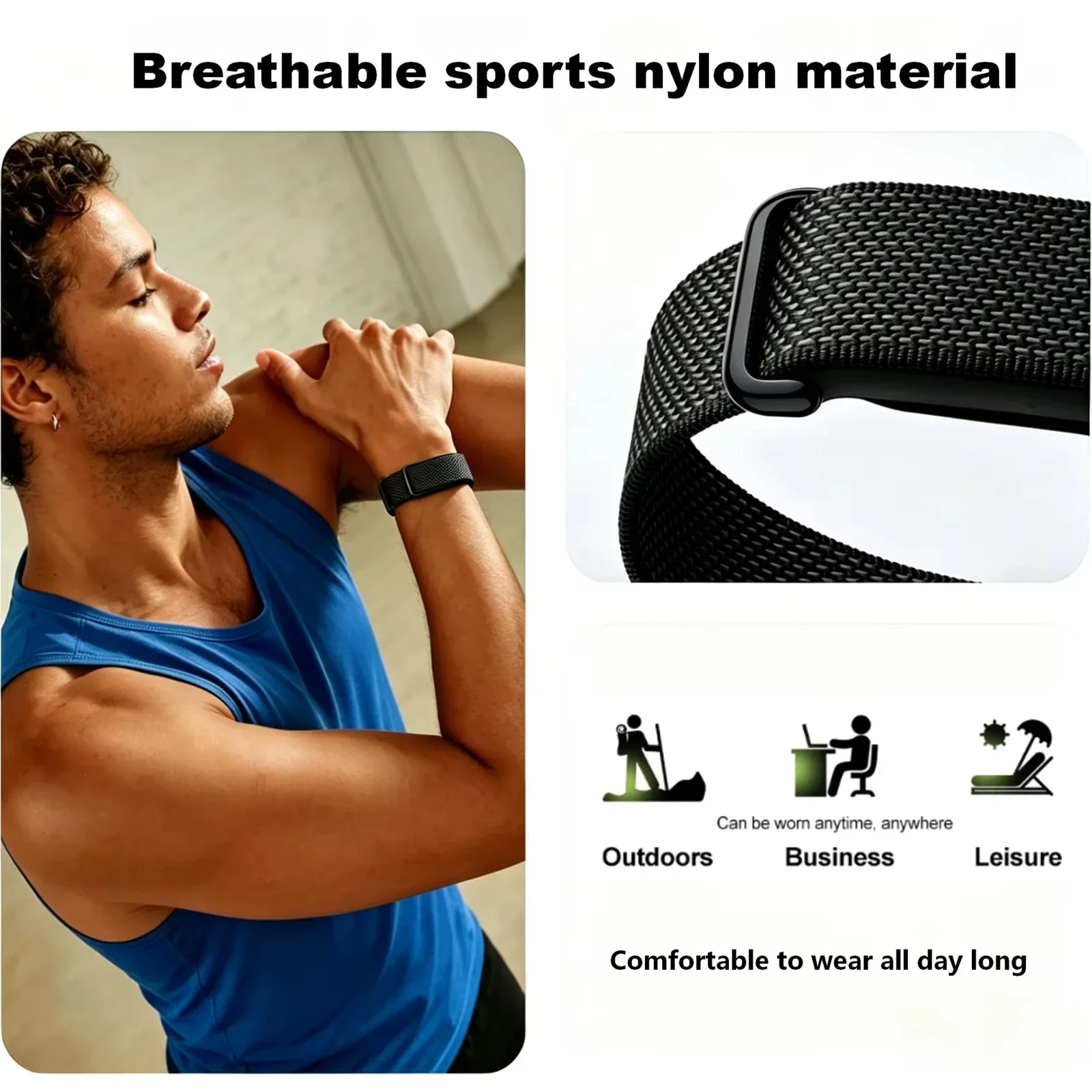 Offizielles Nylon+Silikon-Schlaufenarmband für Google Fitbit Air Zubehör, Komfortables Armband für Google Fitbit Air, Ersatz für Correa – Detail 11
