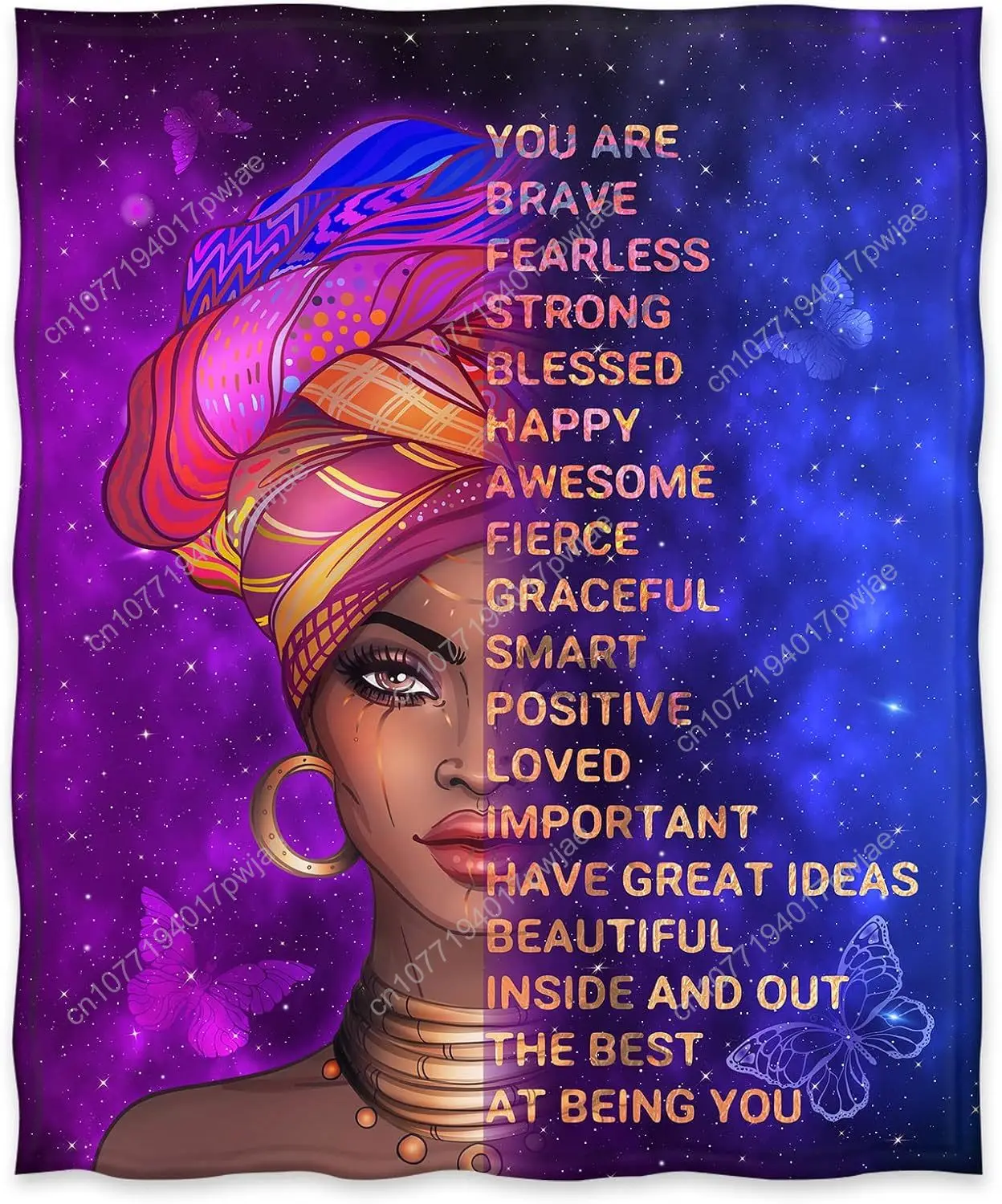 Jekeno African American Black Girl Lady Women Blanket Inspiring Positive Quotes Throw Purple Gifts for Birthday Mother's Day Chr