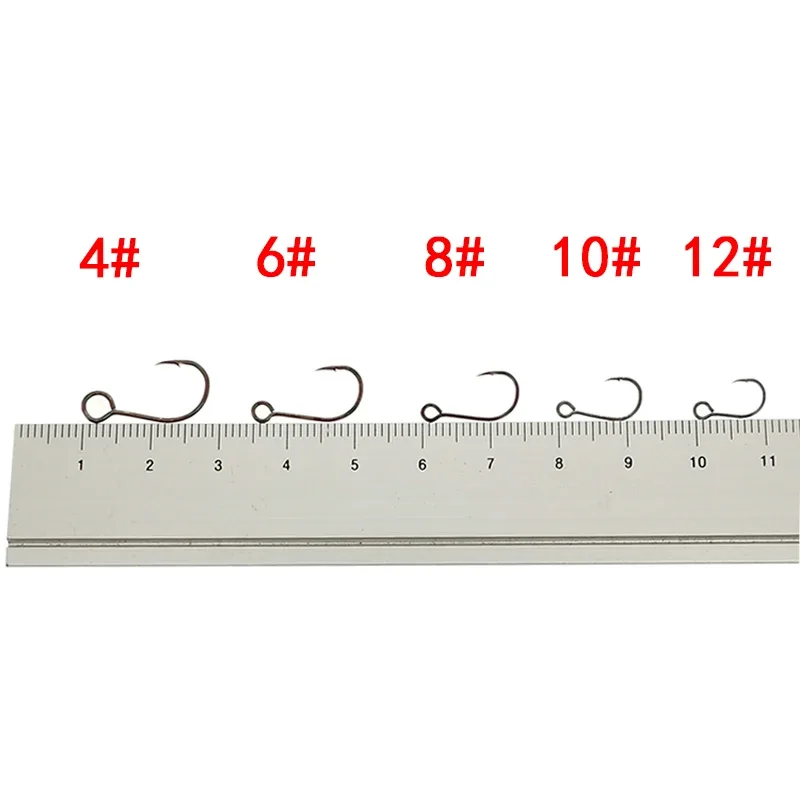 OUTKIT 12pcs for Fishing Lure Spare Hook Single Fish Lure Hooks Inline Hook Big Eye Size4 6 8 10 12 Tackle High Carbon Steel