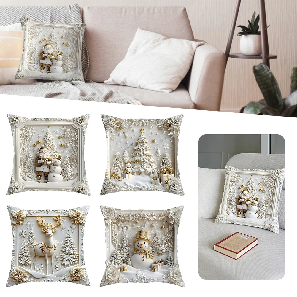 For Christmas Pillow Cases Winter Xmas Throw Pillow Covers Set Of 4 Winter Themed Festive Cushion Covers For Living Room Decor