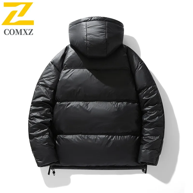 COMXZ Men's Hooded Puffer Jacket Winter  Streetwear Coat Windproof Water-Resistant American Style Thickened Warm Outerwear