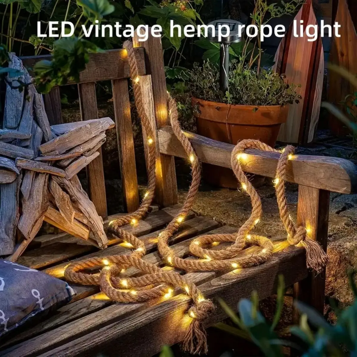 50led Solar Retro Hemp Rope Copper Wire Light With 8 Modes Outdoor Waterproof Camping String Light Park Fairy Atmosphere JJ2409
