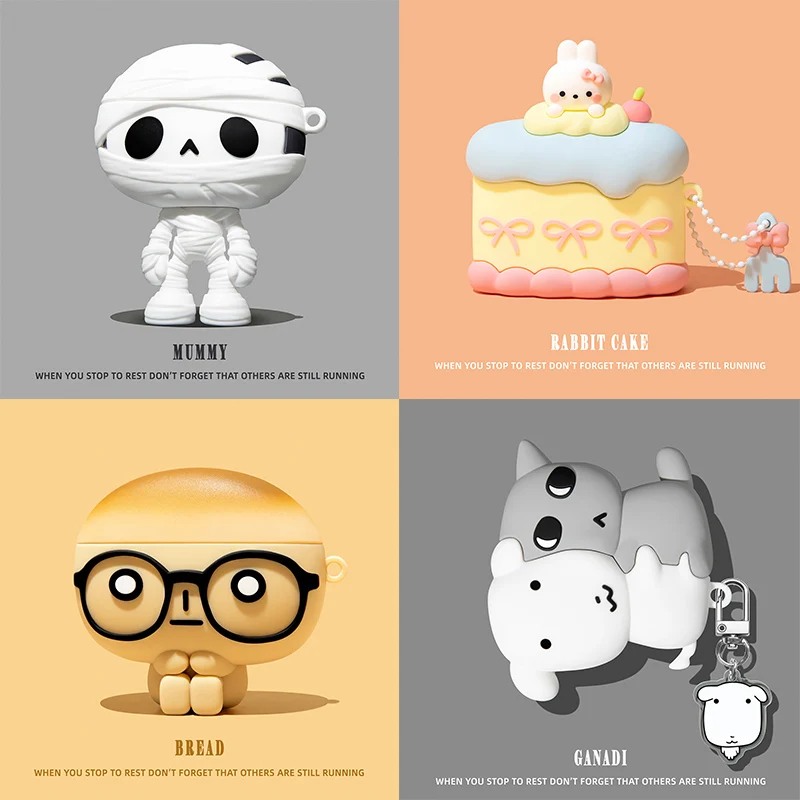 3D-Mumien-Brot-Hasen-Kuchen-Cartoon-Ohrenschützer-Design, niedliche Kopfhörerhülle für AirPods Pro 3, Silikon-Kopfhörerhülle für AirPods 5 und 4.