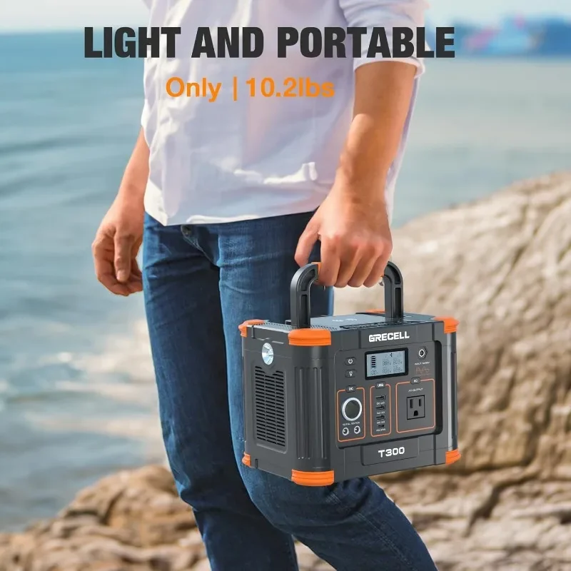 300W Portable Power Station (Peak 600W) 288Wh solar generetor ,10V/220V with 60W USB-C PD Output Pure Sine Wave AC Outlet Backup