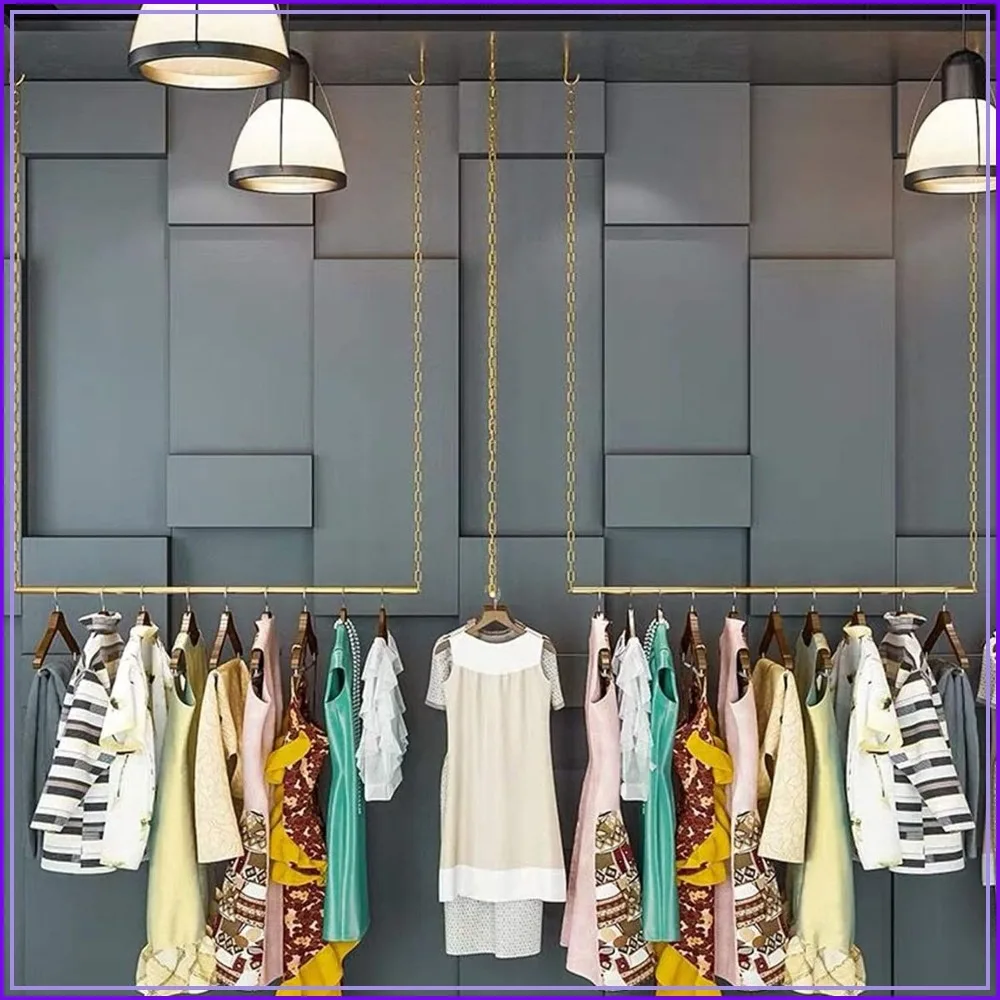 2 Pcs Adjustable Height Clothing Storage Chain Garment Rack, Wedding Dress Hanging Rack, Boutique Display Shelf, Towel Rack 47.2" L