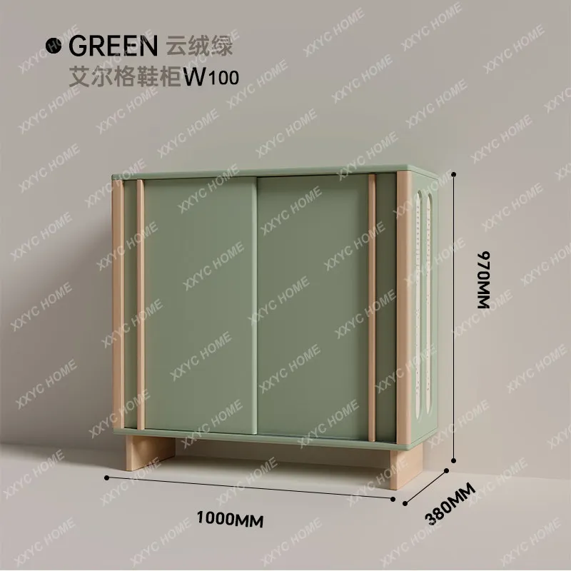 

Sliding door household door storage cabinet integrated against the wall entrance door solid wood shoe cabinet