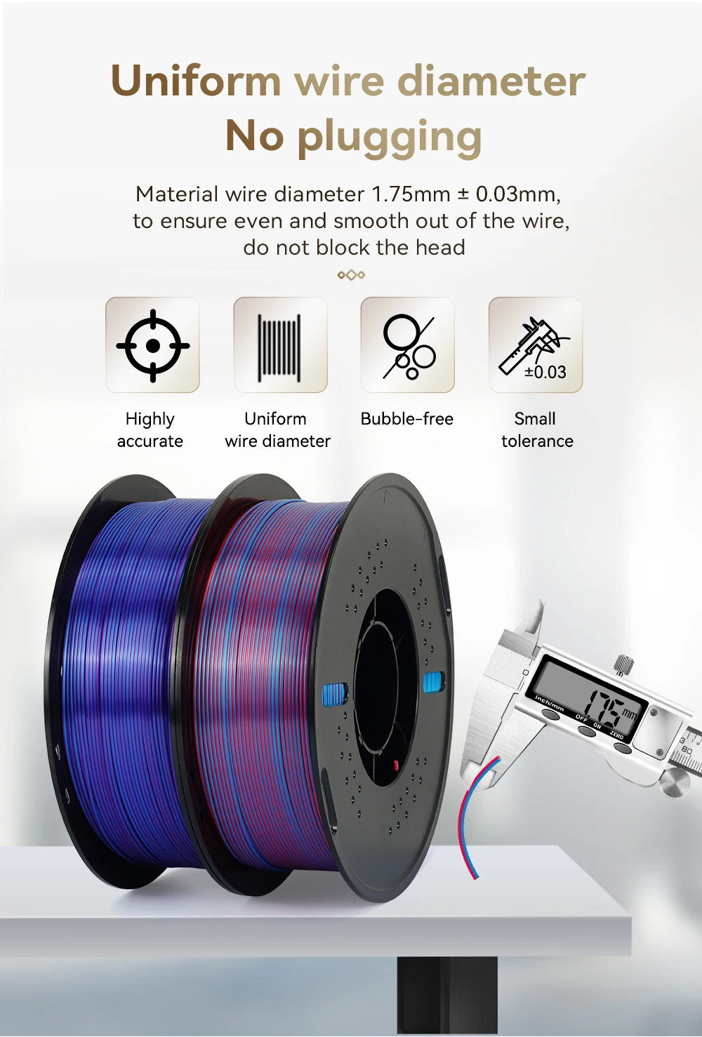 KINGROON 5 kg Seiden-PLA-Filament, 1,75 mm, 1 kg dreifarbiges Seiden-PLA-3D-Drucker-Filament, ordentlich gewickelt, mehrfarbige Regenbogen-3D-Filamente – Detail 11