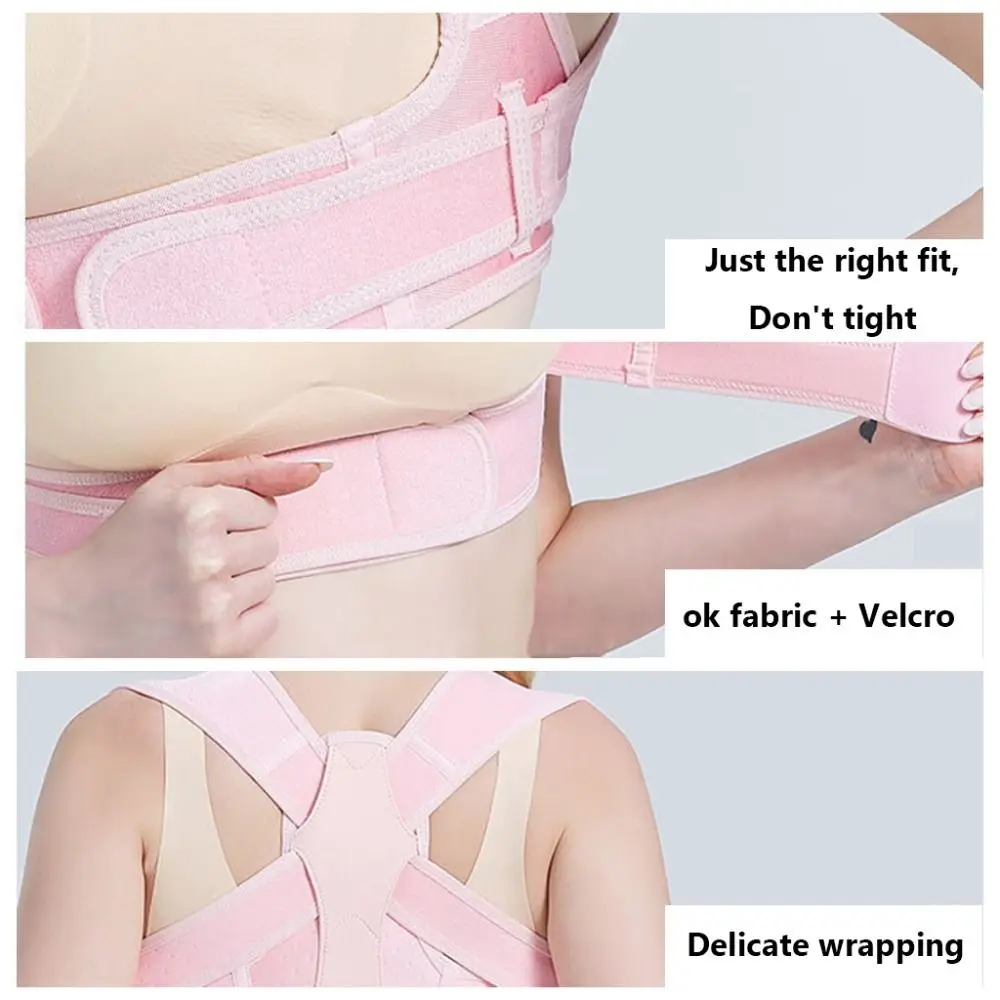 Back Brace for Women Polyester Back Straightener Adjustable Black Back Posture Corrector Full Back Pink Upper Back Brace Home