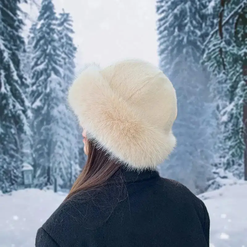 

Женская рыбацкая шапка из плюша меха на зиму; Панамская кепка в стиле ведро для снежных дней; Уникальный рождественский подарок.