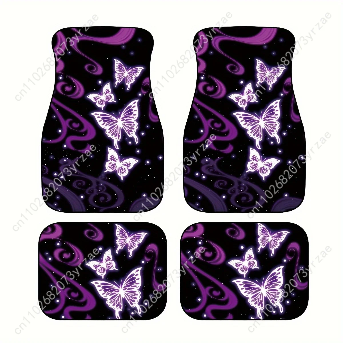 

Purple White Butterfly 4pcs Universal Floor Mats All-Season Fashionable Auto Interio Absorbent Non-Slip Washable Car Floor Mats
