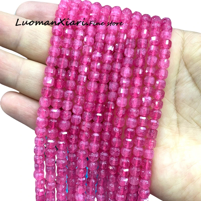 5x5MM Faceted Square Natural Stone Rhodochrosite Chalcedony Loose Spacer Beads for Jewelry Making Diy Bracelets Accessories