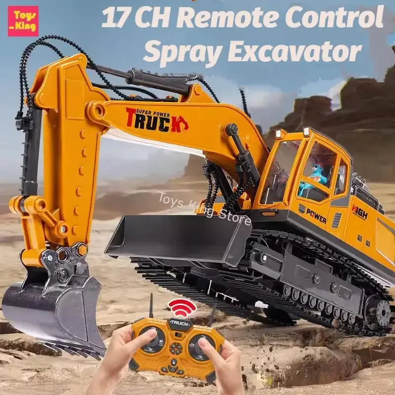 1/18 RC Spray Excavator Truck Alloy 17CH Engineering Vehicle Sound Lighting 680 Degree Rotation Car Kids Toys Boy Birthday Gift