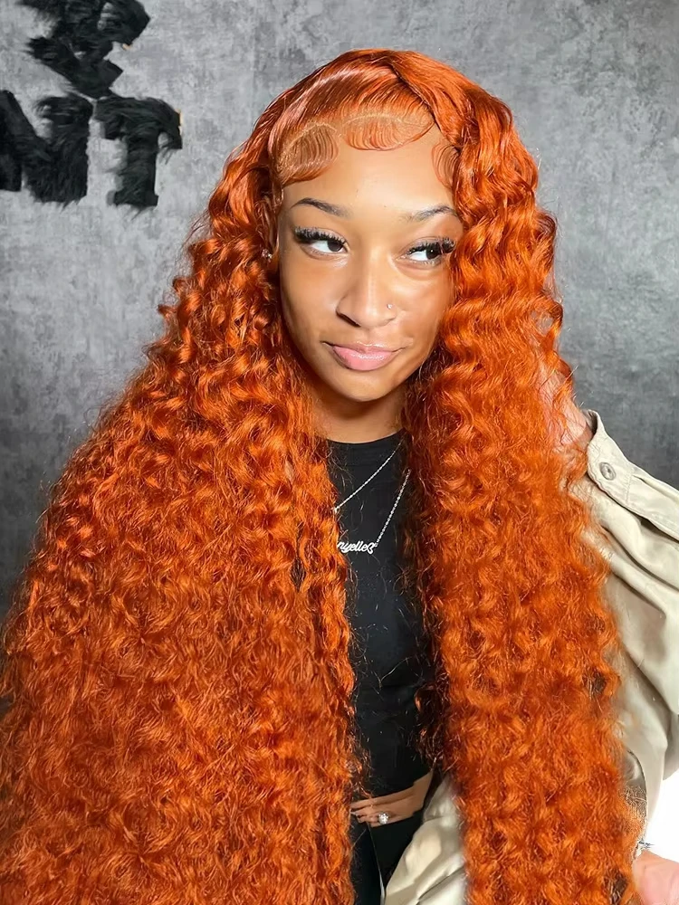

180Density Ginger Curly Wig Human Hair Pre Plucked Deep Wave Wig 13x6 Hd Lace Human Hair Wig 350 Orange Ginger Colored For Women