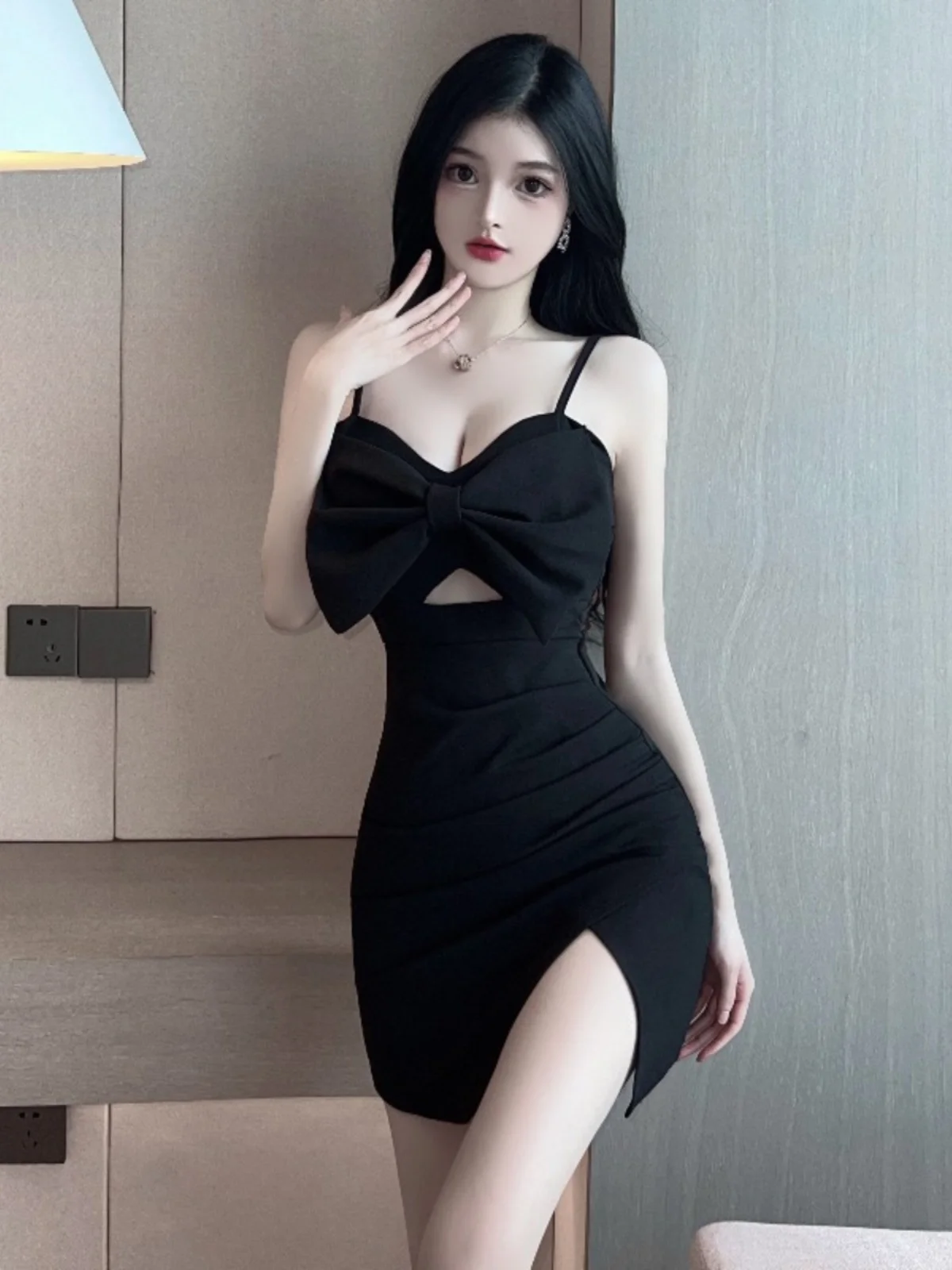 

Club Sexy Knot Strap Dr Asymmetrical Slimming Sweet Girl Bodycon Dr Women's Dr V-ne ort Skirt