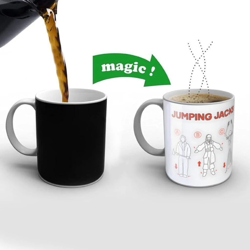 Jumping Jacks Creativity Change Color Chang mug Ceramic mug Hot Coffee Cup Breakfast Cup Mug Friend Gift