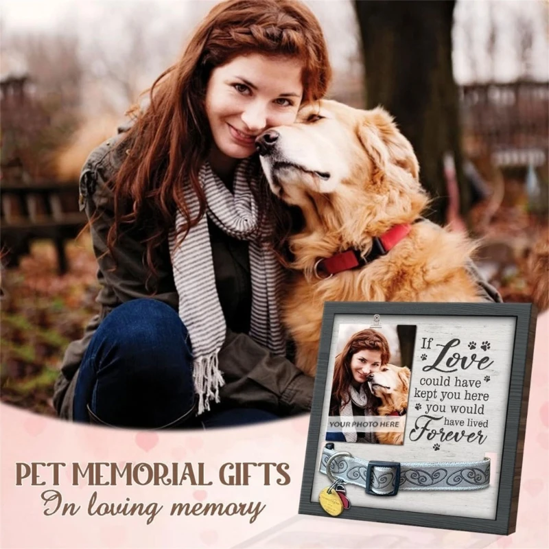 Loving Message Photo Frame Pet Memorial Pictures Frame with Collar Clip for Dog Cats Lover Gift Desktops Pictures Stand