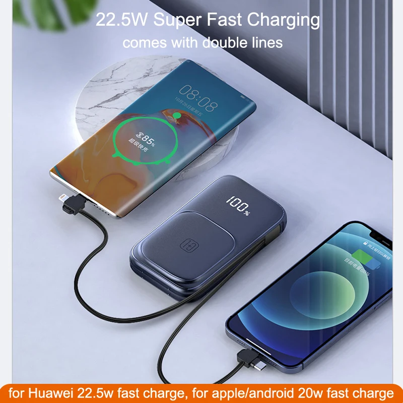 15W Magnetic Wireless Charging Power Bank External Battery Pack for iphone 15 14 13 11pro Xiaomi 22.5W Fast Powerbank With Cable