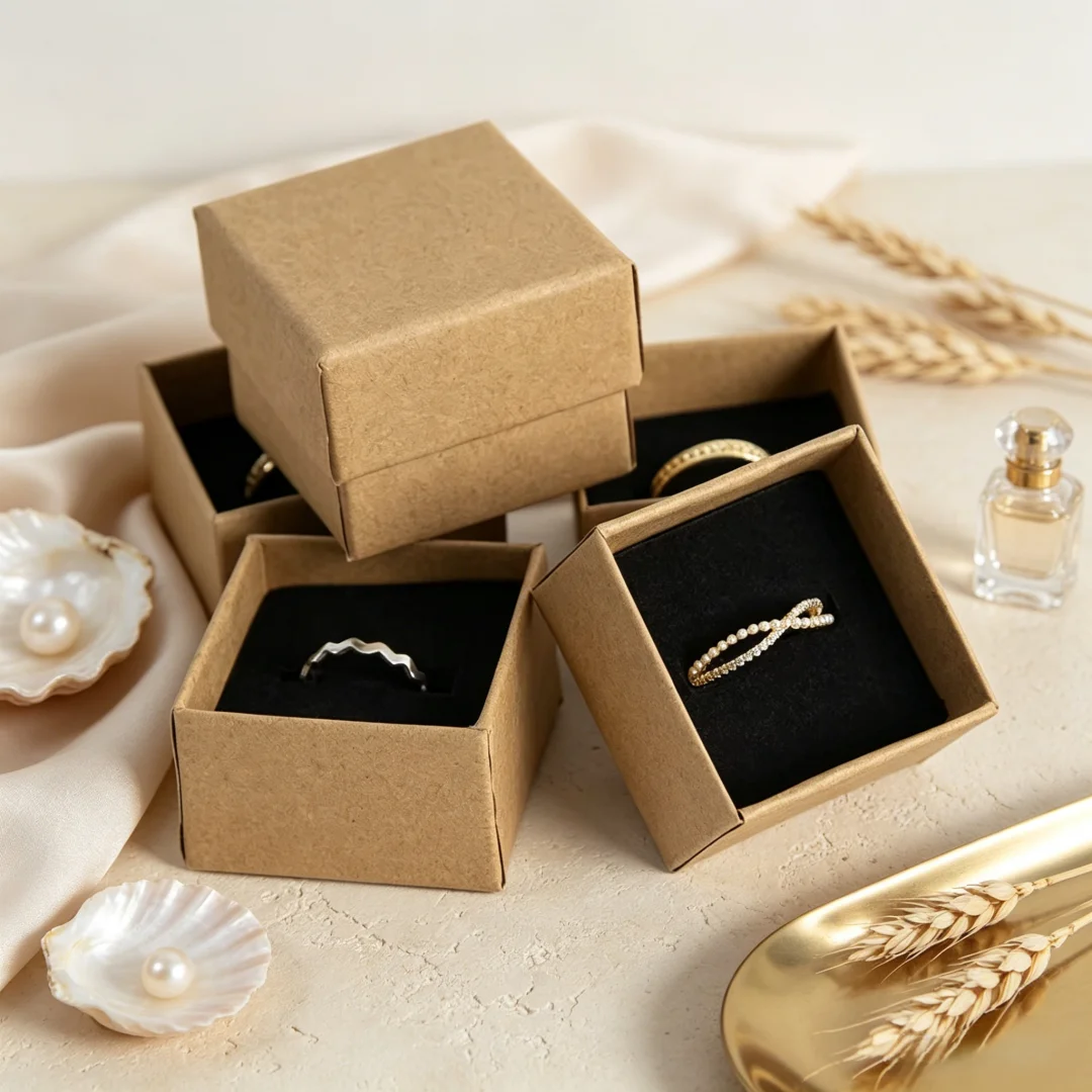 10Pcs Kraft Paper Ring Storage Boxes with Inner Sponge Multipurpose Cardboard Cartons for Jewelry Display and Gift Packaging