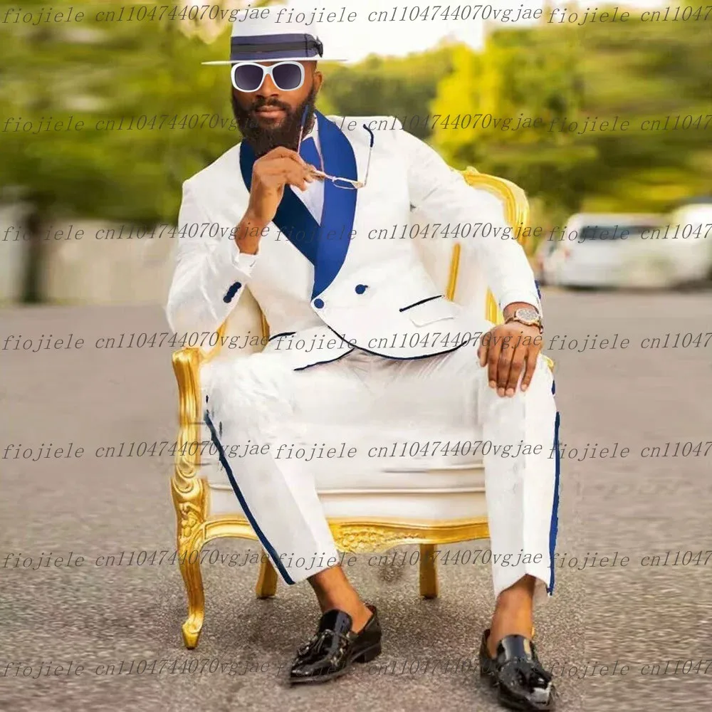 

New White And Blue Men Suit Formal Wedding Party Groom Groomsman Business Prom Male Tuxedos Customize 2 Piece Set Jacket Pants
