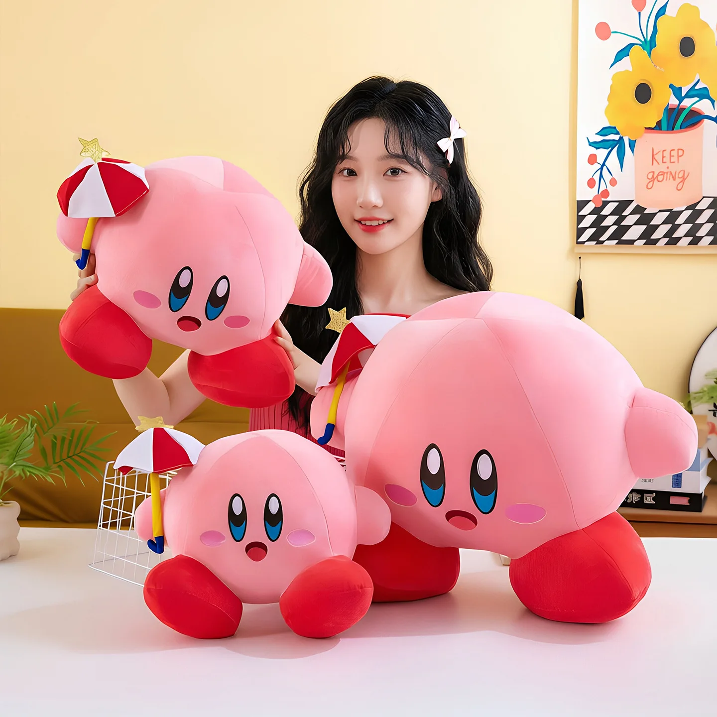 30-50cm Kirby Plush Toy Cute Stuffed Doll Big Size Cartoon Anime Star Hug Pillow Classic Gift for Kids Birthday Room Decoration