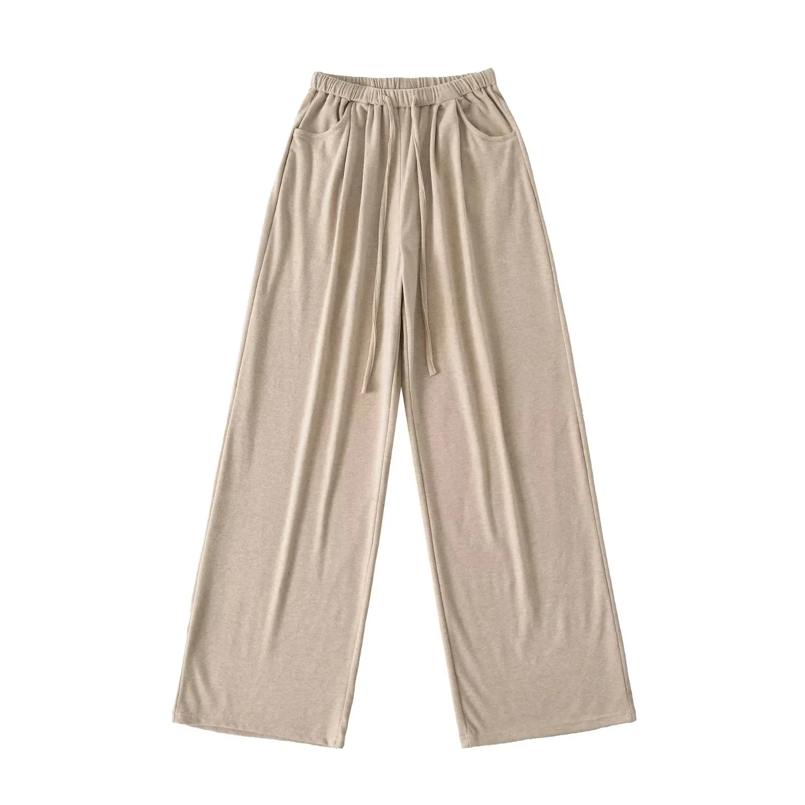 ارتفاع الخصر الرباط مستقيم الساق Sweatpants المرأة فضفاضة تناسب ملابس العمل غير رسمية بنطلون واسعة الساق السراويل طول طويل