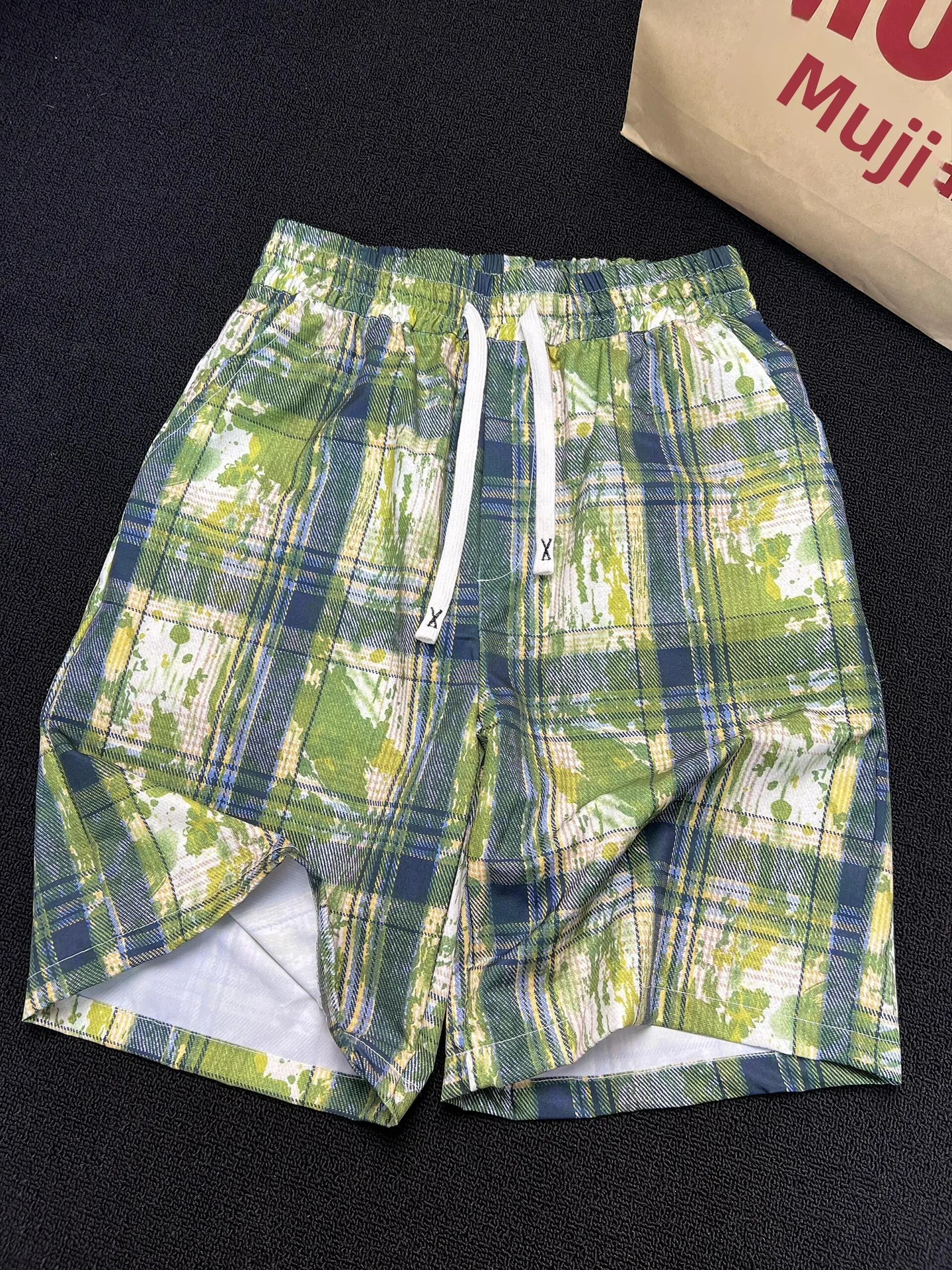 

Summer een Tie Dye Plaid orts Men's Casual Beach Five-Quarter Length Straight Leg Fit Youthful Energy Loose Waist